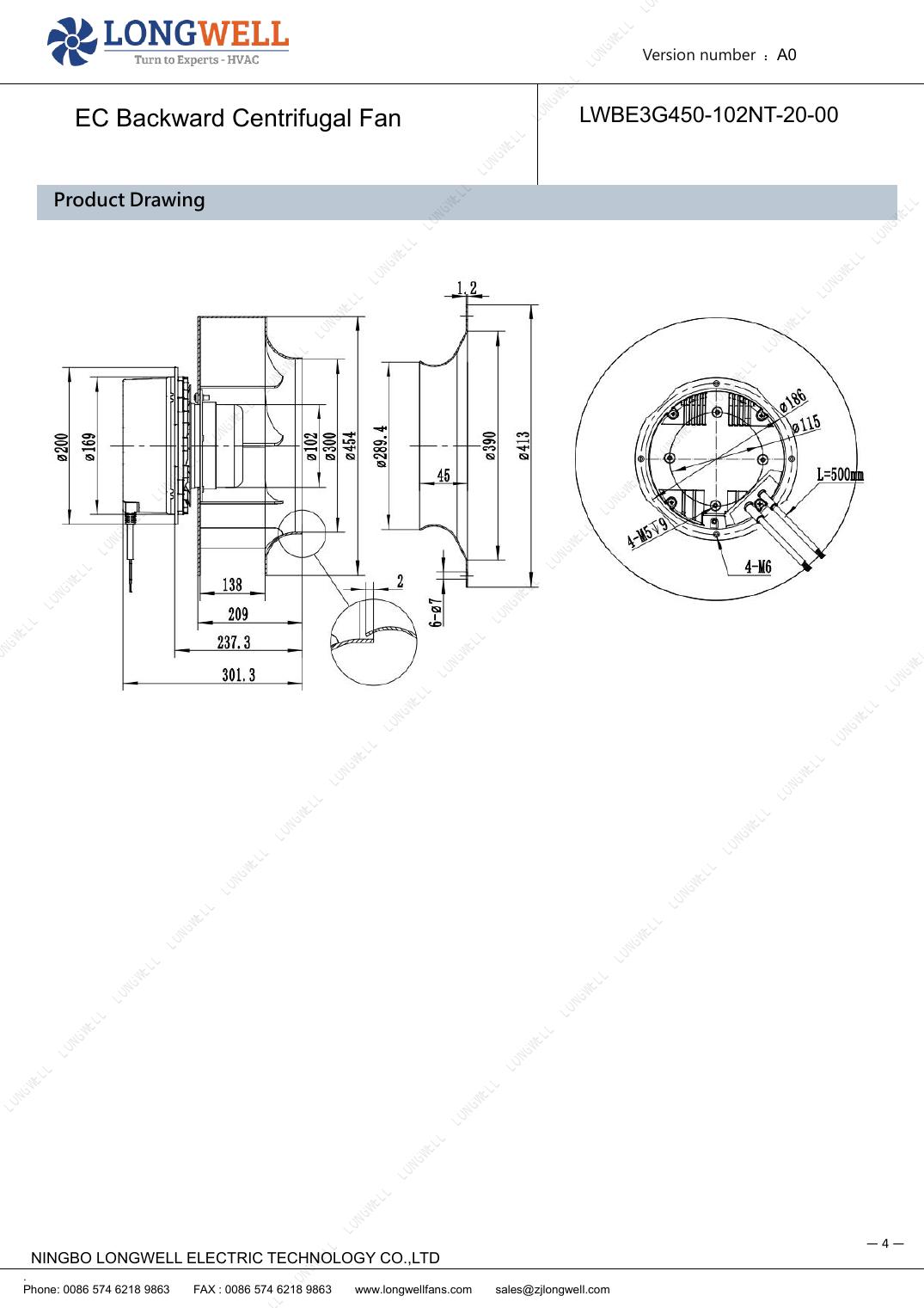 LONGWELL LWBE3G450-102NT-20-00 A0 资料页中的外形图