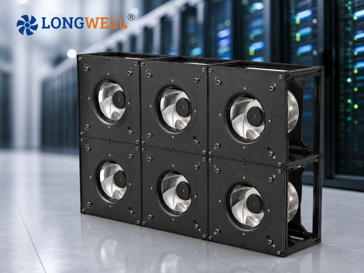 Fan grid on data center background 4x3
