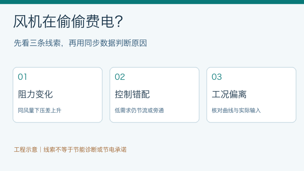 风机能耗排查的三个信号:阻力变化、控制错配和工况偏离