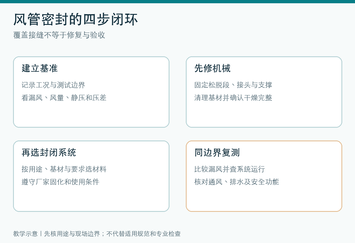 建立基准、机械修复、材料选择及同边界复测的教学流程图