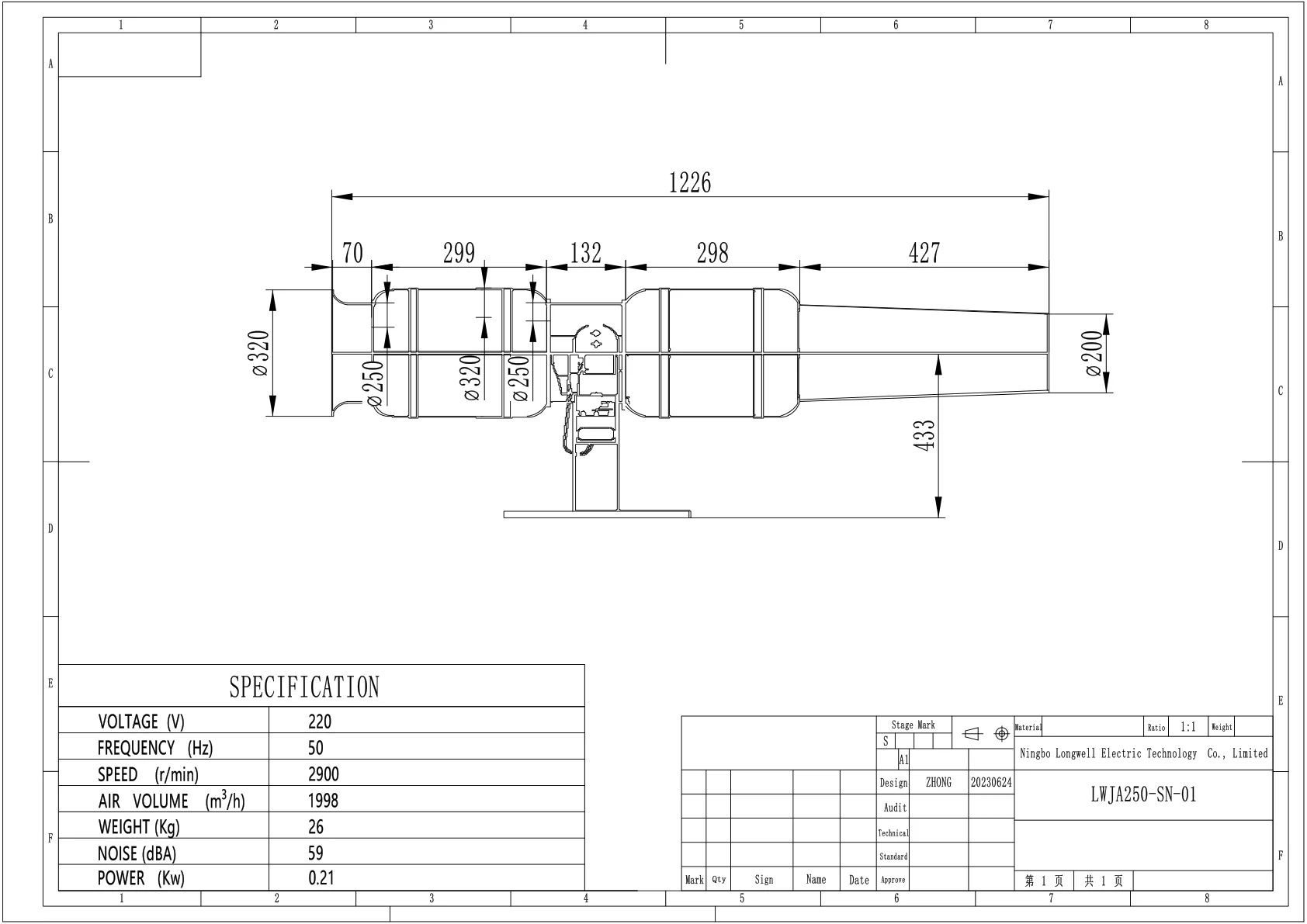 LWJA250-SN-01 制造商尺寸图